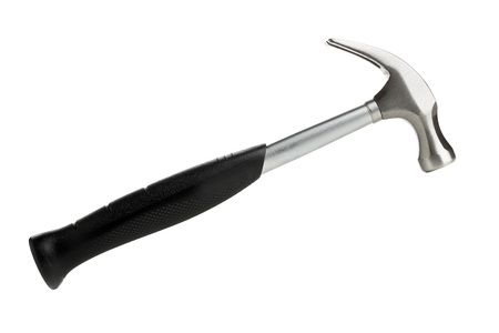 Clean metal claw or spike hammer with rubber handle isolated on white backgroundの写真素材