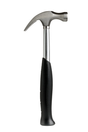 Clean metal claw or spike hammer with rubber handle isolated on white backgroundの写真素材