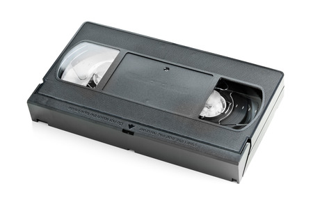 Analog video home system (VHS) tape over white backgroundの写真素材
