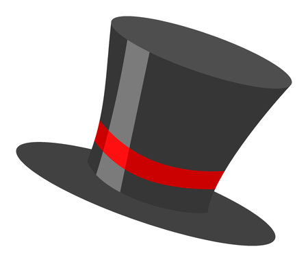Magic retro black cylinder hat illustration with red ribbon isolated on white backgroundの写真素材
