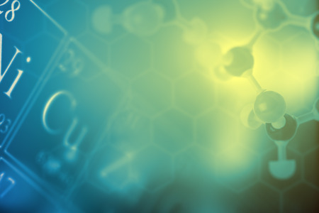 Molecule ball and stick model on periodic table of the elements - chemistry concept backgroundの写真素材