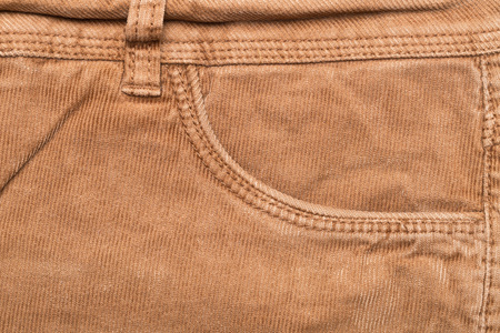 Close up of brown cord trouser pocketの写真素材