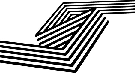 Abstract black and white stripes bent ribbon geometrical shape isolated on white backgroundのイラスト素材