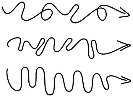 Set of curved, hand drawn marker abstract scribble direction arrows vectorのイラスト素材