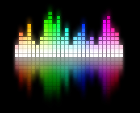 Abstract audio spectrum waveform equalizer with reflection on black background