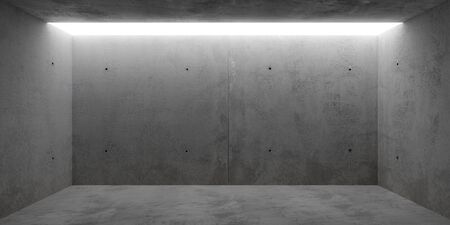 Abstract empty, modern concrete room with toplit grey backwall - industrial interior or gallery background template, 3D illustrationの写真素材