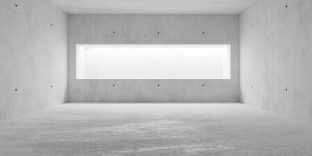 Abstract empty, modern concrete room with indirect lighting from back wall and rough floor -...