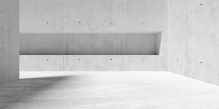Abstract empty, modern concrete room with sunlight lighting outdoors and rough floor - industrial...