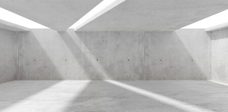 Abstract empty, modern concrete room with skylight from ceiling wall and rough floor - industrial interior background template, 3D illustrationの写真素材