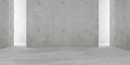 Abstract empty, modern concrete room with indirect lighting from side walls and rough floor -...