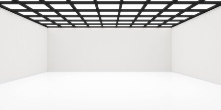 Empty white room with soft lighting from the ceiling - gallery, museum, product or modern interior template, 3D illustrationの写真素材