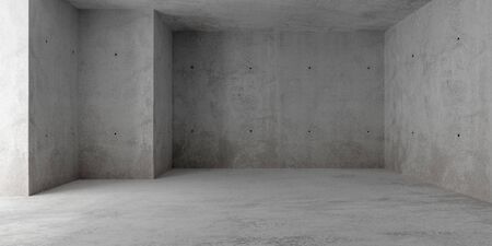 Abstract empty, modern concrete room with indirect lighting from left side wall and rough floor -...