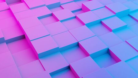 Abstract modern pink and blue random geometric blocks background - 3D illustration