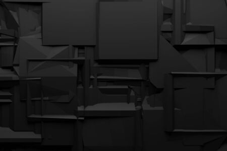 Abstract chaotic, black, dark geometrical cube shaped background, 3D illustration