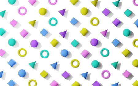Colorful retro memphis pattern style flat lay background texture from geometric primitives, flat lay...