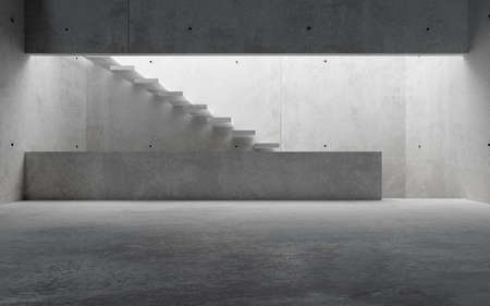 Abstract empty, modern concrete room with staircase and soft light from top - industrial background...