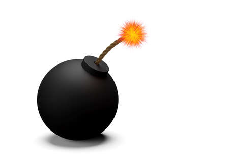 Cartoon or comic bomb with lit fuse over white background, threat, risk or danger concept, 3D illustrationの写真素材