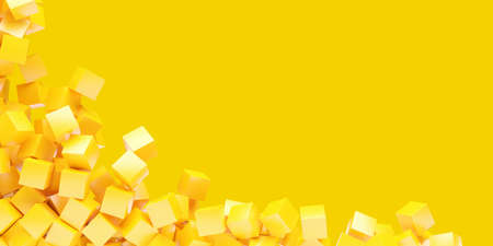 Modern minimal geometric primitive background from orange or yellow cubes on yellow background with...