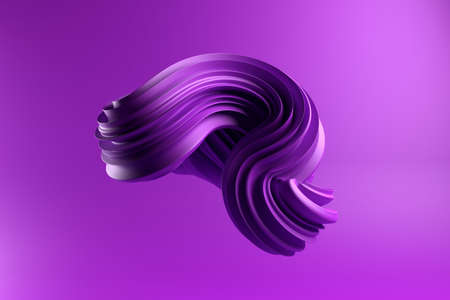 Abstract modern dynamic violet flowing curve swirl or twirl spiral shape lines on violet background, 3D illustrationの写真素材