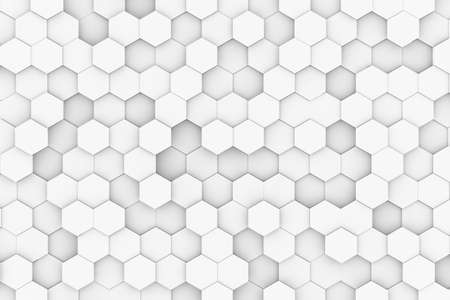 Random shifted white hexagon honeycomb geometrical pattern background with soft shadows, minimal...