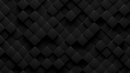 Random shifted rotated black cube boxes block background wallpaper, 3D illustrationの写真素材
