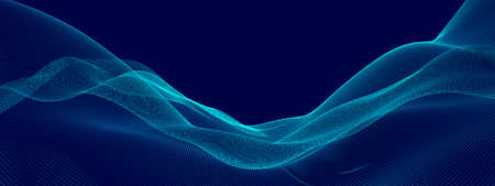 Blue wave points terrain or landscape over blue background, technology or business template, 3D...