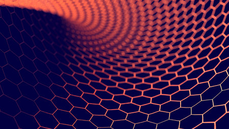 Orange glowing hexagon honeycomb technology or science background template, 3D illustration