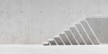Abstract empty, modern concrete staircase on concrete wall outside - industrial interior background template or career or growth concept, 3D illustrationの写真素材