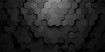 Black hexagon honeycombs shifted mosaic abstract background pattern geometrical design with ligth...