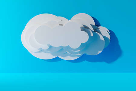 White paper cut cloud shape over blue background, minimal modern concept, technology, data or...