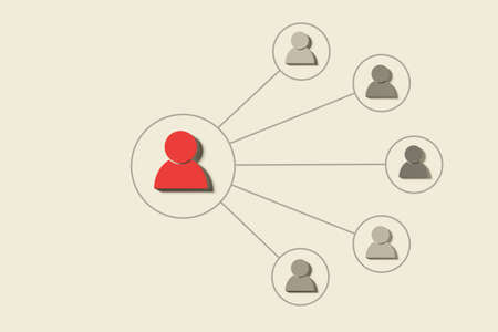 Figure connected to circle of other figures over beige background, human resource management, teamlead, management or company structure concept, 3D illustrationの写真素材