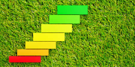 Abstract european energy classification label on grass background, energy consumption chart concept,...