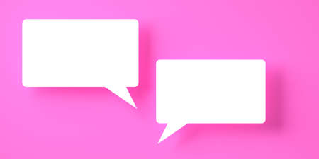 Two rectangular white empty speech bubble or balloon over violet background with shadow template, 3D illustrationの写真素材
