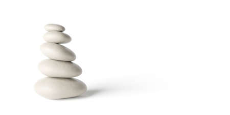 Stack of bright pebbles on white background, zen, spa, yoga or meditation concept, 3D illustrationの写真素材