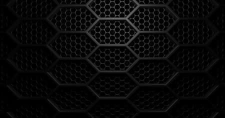 Double layer black thin hexagon honeycomb grid grill background with light from above, 3D illustrationの写真素材