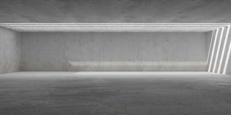 Abstract empty, modern concrete walls room with sunlight shafts and rough floor - industrial...