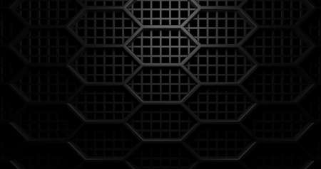 Double layer black square and hexagon honeycomb holes grid grill background with light from above, 3D illustrationの写真素材