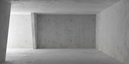 Abstract empty, modern concrete room with indirect lighting with diagonal walls to th eleft and rough floor - industrial interior background template, 3D illustrationの写真素材