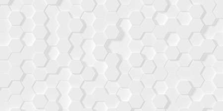 Modern minimal white random shifted beveled honeycomb hexagon geometrical pattern background flat...