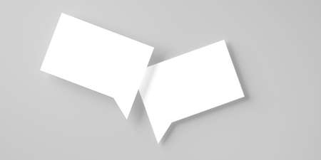 Two overlapping white empty speech bubble or balloon over grey background with shadow template, 3D illustrationの写真素材