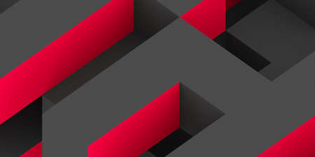 Black and red random shifted isometric cube or boxes maze background close up, 3D illustrationの写真素材