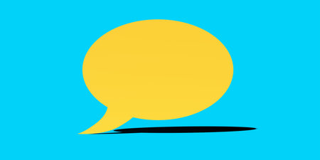 Single, round yellow empty speech bubble or balloon over cyan background with shadow template, 3D illustrationの写真素材