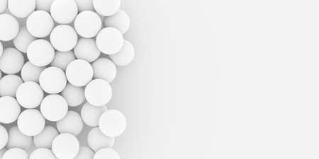 Soft white spheres geometry background, minimal modern template, flat lay top view from above with copy space, 3D illustrationの写真素材