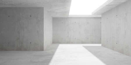Abstract empty, modern concrete walls room with indirect ceiling light from sky and corner wall - industrial interior background template, 3D illustrationの写真素材