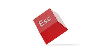 Single, red computer keyboard escape key over white background, stop, quit or exit business concept,...