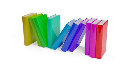 Spectrum colored group of hardcover books over white background, literature, study or education concept, 3D illustrationの写真素材