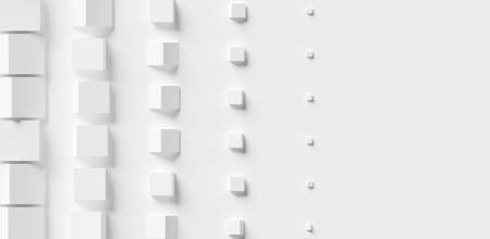 Rows of rotated, scaled white cube boxes block background wallpaper banner with copy space, 3D illustrationの写真素材