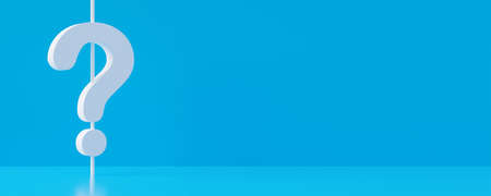 Single white question mark sign with stick on blue room background with copy space, idea, solution or question or communication business concept, 3D illustrationの写真素材