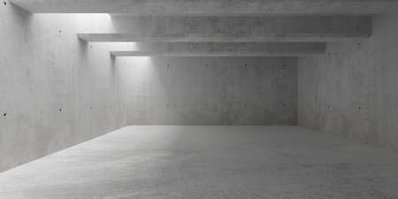 Abstract empty, modern concrete walls room with top light from left and ceiling beams - industrial...