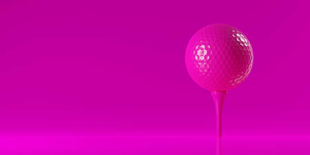 Pink golf ball on pink golf tee over pink background with copy space, 3D illustrationの写真素材
